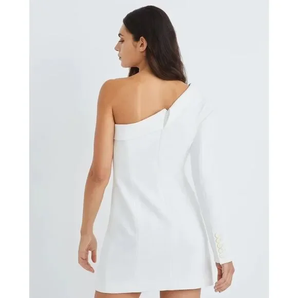 Veronica Beard Middleton Off White One-Shoulder Blazer Dress 10 - Picture 2 of 11